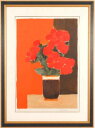 ベルナール・カトラン 赤い背景の赤いベゴニア 花 絵画 ベゴニア リトグラフ 版画 インテリア プレゼント コレクション 新築祝い 開店祝い 新品額付き 国内送...