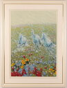 馬 絵画 白馬 花 絵 インテリア シルクスクリーン 版画 フーチーチュン 「草原を駆ける・1」 額付き 国内送料無料