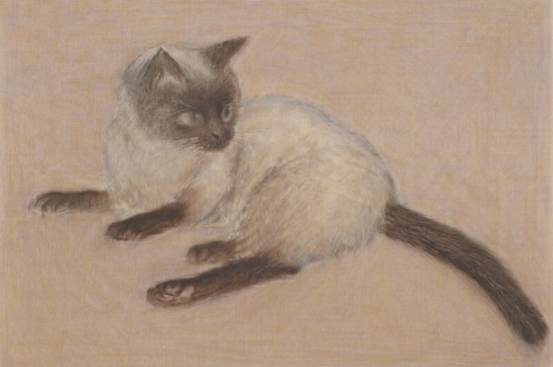 猫 絵画 シャムネコ リトグラフ 版画 大藪雅孝 「猫」 額付き　国内送料無料