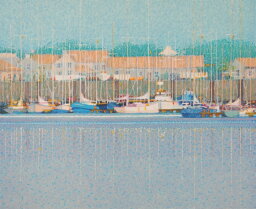 海 絵画 風景画 フランス 船 絵 リトグラフ 版画 アンドレ・ブーリエ 「ヨットの停泊」 額付き　国内送料無料