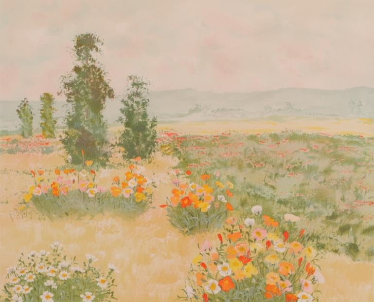 花 絵画 風景画 版画 リトグラフ イーダ・ヴァリッキオ 「野花のたたずまい」 額付き　国内送料無料