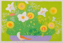 【作家名】吉岡浩太郎【作品名】花と小鳥 花 絵画 鳥 絵 版画 シルクスクリーン 額付き 国内送料無料