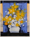 【作家名】武井政之 【作品名】青いスクリーンを背景に 花 絵画 マーガレット 静物画 版画 シルクスクリーン 額付き インテリア 送料無料