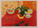 【作家名】ピエール・ボンコンパン 【作品名】赤いテーブルクロス 静物画 絵画 リトグラフ 版画 額付き インテリア 送料無料