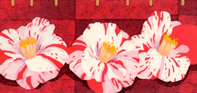本荘正彦 絞り椿 花 絵画 和風 インテリア 木版画 プレゼント コレクション 新築祝い 開店祝い 新品額付き 国内送料無料 ■ - 2