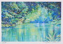 フィンランド 風景画 絵画 北欧 白鳥 パステル画 ジークレー 版画 石井清 「湖畔の朝・G」 額付き 国内送料無料