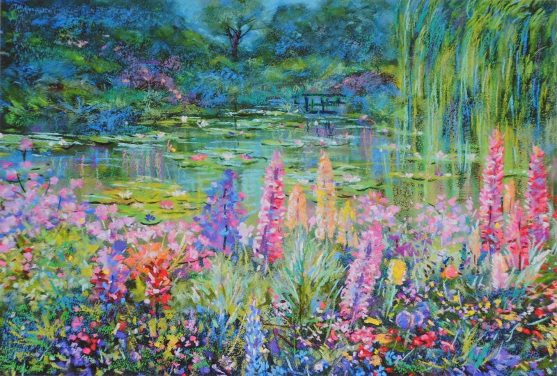 クロード・モネ 絵画 睡蓮 花 絵 フランス ジヴェルニー ジークレー 版画 石井清 「モネの池の花・S・G」 額付き　国内送料無料のサムネイル