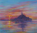 【作家名】石井清 【作品名】夕焼けのモン・サン・ミシェル モン・サン・ミシェル 絵画 風景画 フランス パステル画 額付き インテリア 全国送料無料