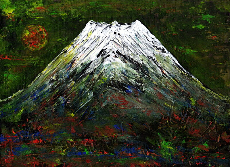 富士山 絵画 ミクストメディア 琳屋 「冨獄霊峰」 額付き　国内送料無料