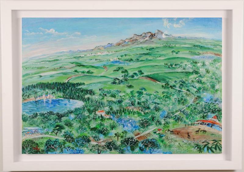 平野琳人 高原のドライブ 絵画 アクリル画 風景画 大分県九重 九重連山 一点物 インテリア コレクション プレゼント 新築祝い 開店祝い 新品額付き 国内送料無料