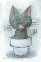【作家名】香月和夫 【作品名】黒鉢猫 猫 絵画 黒猫 ミクストメディア 額付き インテリア 国内送料無料