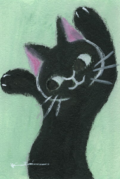 【作家名】香月和夫 【作品名】ゆらゆら黒猫 猫 絵画 黒猫 アクリル画 額付き インテリア 国内送料無料