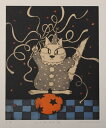 【作家名】朝日みお【作品名】ねこサーカス・8 猫 絵画 銅版画 エッチング アクアチント 額付き 国内送料無料