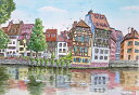【作家名】内藤謙一 【作品名】ストラスブルグ・2 フランス 風景画 絵画 水彩画 額付き インテリア 送料無料