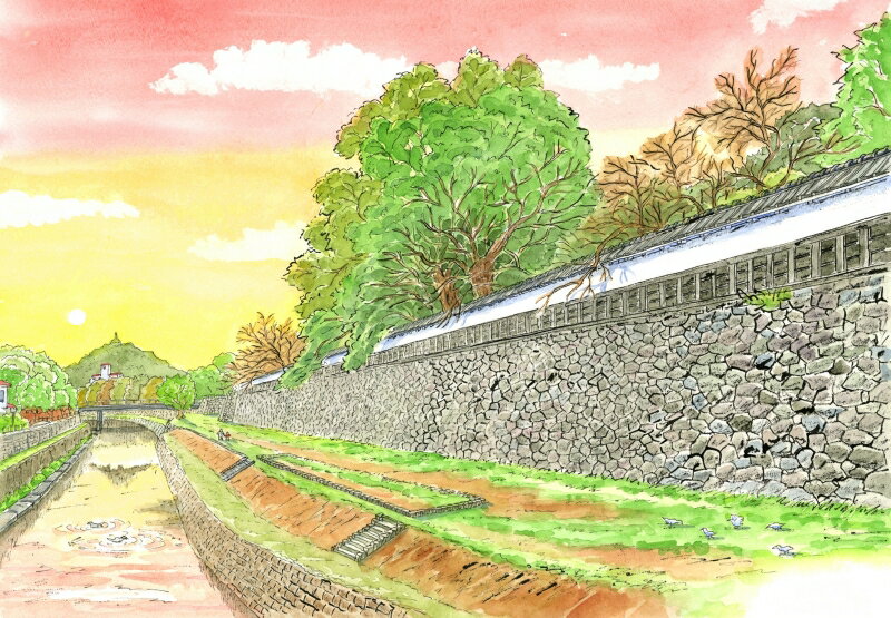 熊本城 絵画 風景画 水彩画 絵 ジークレー 版画 インテリア プレゼント 新築祝い 開店祝い 内藤謙一 「熊本城・長塀・G」 額付き 国内送料無料