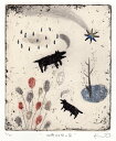 抽象画 絵画 犬 絵 銅版画 エッチング アクアチント オバタクミ 「10時22分の空」 額付き 国内送料無料