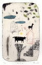 抽象画 絵画 犬 絵 銅版画 エッチング オバタクミ 「Exit 13」 額付き 国内送料無料