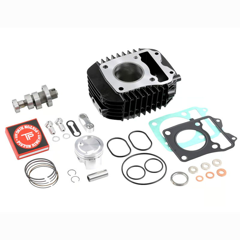 適合車種：HONDA CT125 ハンターカブ(JA55) モンキー125(JB02) グロム(JC61/JC75・HRC) 排気量はそのままに専用ハイコンプピストン（鍛造材削り出し）と削り出しハイカムシャフトを組み合わせる事でエンジンパワーアップ ・オリジナルシリンダーにはオイルラインも追加しております。 　オイルクーラー等のエンジンオプションの拡張が可能です。 ・アルミ鍛造材削り出しハイコンプピストン 　ピストン材質/応力分布が均一な為、優れた耐久性を誇ります。 ・オイルライン取出し付シリンダー 　純正と同サイズの為、補修用としても使用可能です。 ◆ボア径：52.4mm(ノーマルと同じボア径) ◆圧縮比：ハイコンプピストン 11.8：1 ◆鍛造ピストン（日本製） ◆鋳鉄スリーブアルミシリンダー（オイルライン取り出し付） 【注意】 ※ハイコンプピストンは純正カムでは圧縮が上がりすぎる為、ご使用頂けません。 　必ず専用ハイカムシャフトと併用してください。 ※燃調セッティングには別途サブコン等が必要になります。 【Parts-No, 261125 フルキットのKIT内容】 261125-CL:52.4mm 鋳鉄スリーブアルミシリンダー単体 261125-HC:ハイレボリューション　ハイレンジカムシャフト 261125-BS:オイルバイパス ブロックセット 261125-PN:52.4mm 鍛造ハイコンプピストン単体 261125-RN:52.4mm ピストンリング 261125-PC:13x36 ピストンピン / サークリップセット 261125-GA:52.4mm ガスケットキット ※Parts-No, 261125-NC カム無しセットのKIT内容は 上記フルキットからParts-No, 261125-HC（ハイレンジカムシャフト）を除いたKIT内容となります。