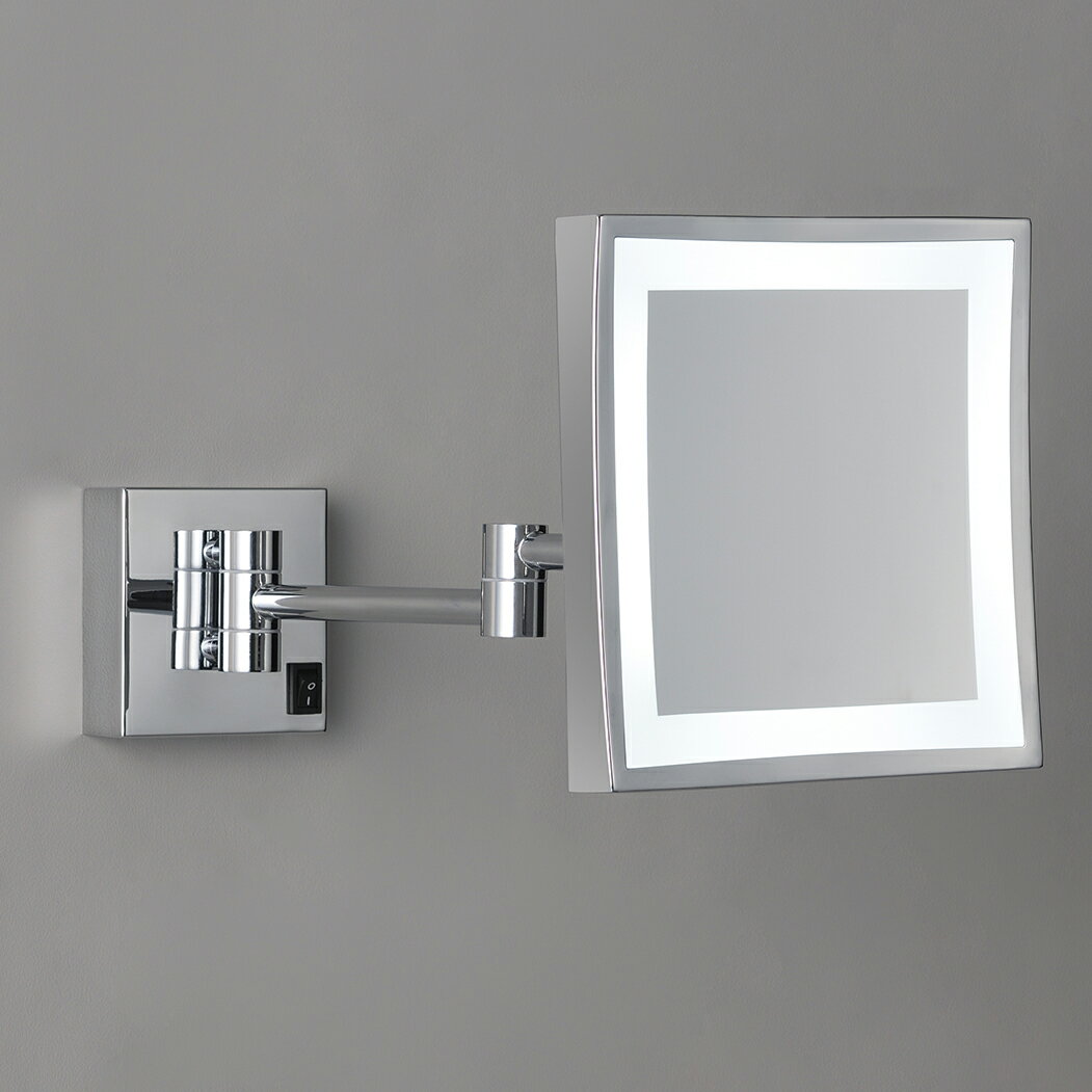 オリンピア照明 MotoM公式LED拡大鏡 拡大倍率3倍 角形GBK023 クロームメッキライト付の拡大鏡／メイン鏡の横に設置／メイクや髭剃りに／洗面室／工事が必要