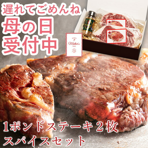【10％OFFクーポン配布中 11日0時まで】 肉 ステーキ肉 ギフトセット 1ポンドステーキ2枚×スパイスセット ステーキ リブロース 熟成肉 厚切り ギフト ボックス バーベキュー 肉 BBQ キャンプ 贈り物 お祝い プレゼント 冷凍 お取り寄せグルメ お取り寄せ 母の日