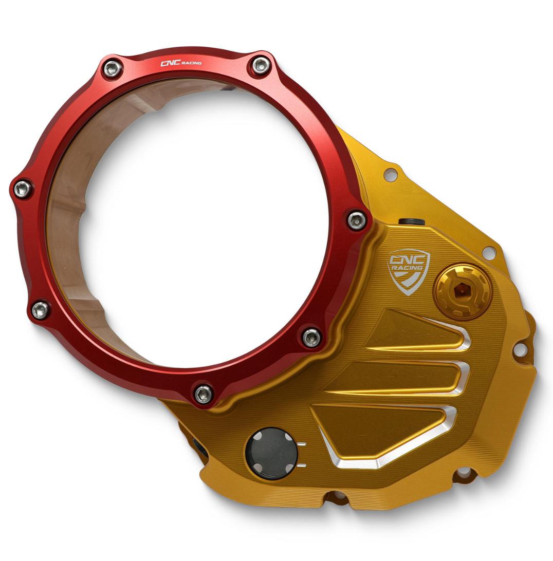 DUCATI スクランブラー （SCRAMBLER） クリアクラッチカバー ゴールド/レッド CNC Racing