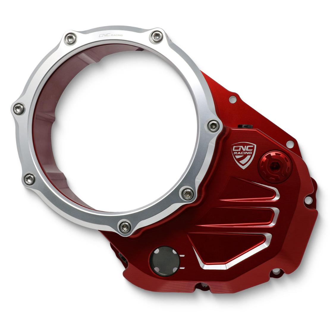 DUCATI スクランブラー （SCRAMBLER） クリアクラッチカバー レッド/シルバー CNC Racing