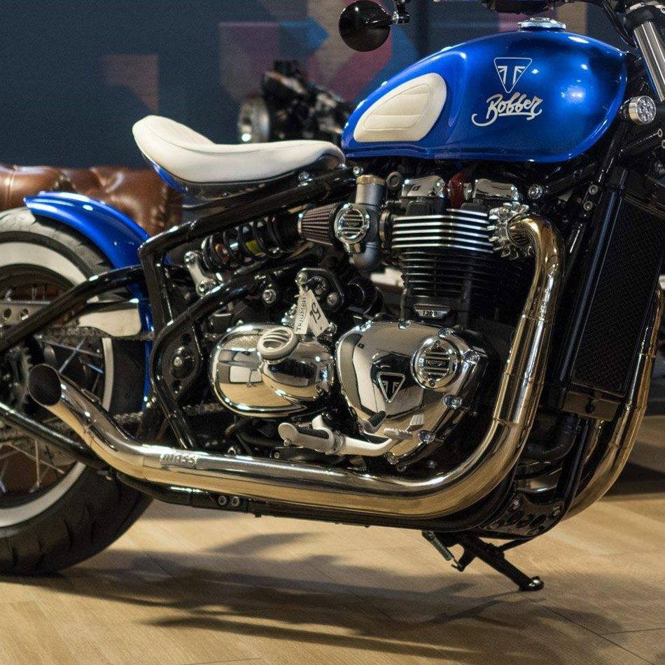 トライアンフ ボバー ステンレス 2in2 Hot Rod short フルエキゾーストマフラー マットブラック MASS Exhaust