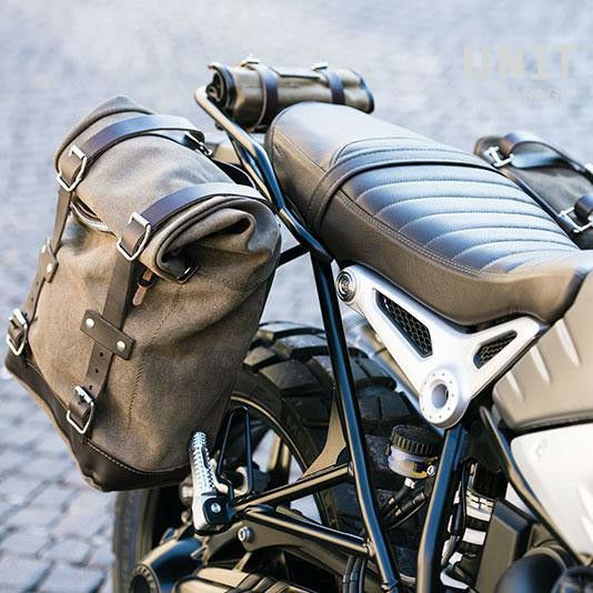 BMW RnineT シリーズ サイドバッグ ワックススウェード製 22L-30L + ダブルサブフレーム 左右セット UNIT GARAGE（ユニットガレージ）
