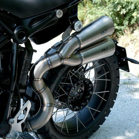 BMW RnineT Scrambler スリップオンマフラー ダブルハイパイプ フルチタン Eマーク付き UNIT GARAGE (ユニットガレージ)