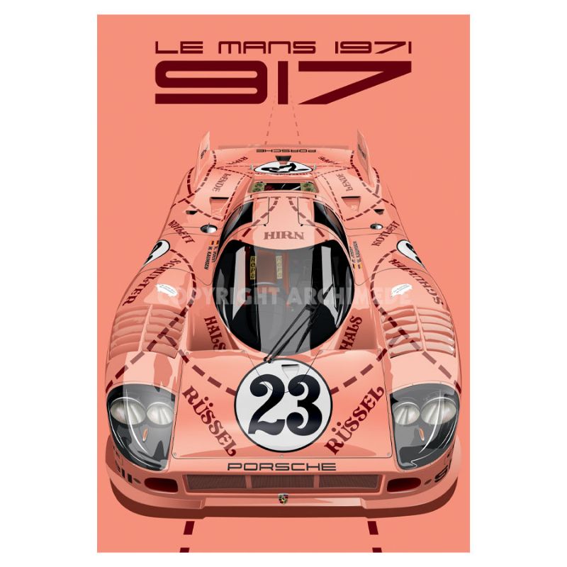 VaMp XL5b商品説明 フランス「CAR & NOIR」コレクションによる、ポルシェ 917/20 "ピンクビッグ" が描かれたル・マン24時間レース公認のポスター。 当時、チームのメインスポンサーであったマルティニが、ショートテールにワイドボディをまとった、ポルシェ 917/20を見たときに、あまりの不格好さに自らのメインスポンサーをマシンに掲げることを拒み、豚のようであると比喩したことから、ピンク色のボディに豚の部位を描くアイディアを発案。ピンクピッグと呼ばれ、実際のレースでも出場を果たし、大変話題になりました。このレースではリタイアに終わったものの、ポルシェ創立70周年を迎えた節目として、このカラーリングが2018年に復活。ピンクピッグカラーのポルシェ 911 RSRが見事クラス優勝を果たす快挙を成し遂げました。 商品詳細 サイズ 70cm × 50cm 注意点 ※生産ロットにより、仕様が異なる場合がございます。 ※在庫更新のタイムラグで、ご注文いただいてもご用意できかねる場合がございます。 24H LE MANS 商品一覧は下のバナーをクリック