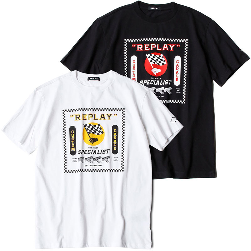 リプレイ Tシャツ バイカープリント クルーネック Tシャツ バイク ウェア トップス REPLAY