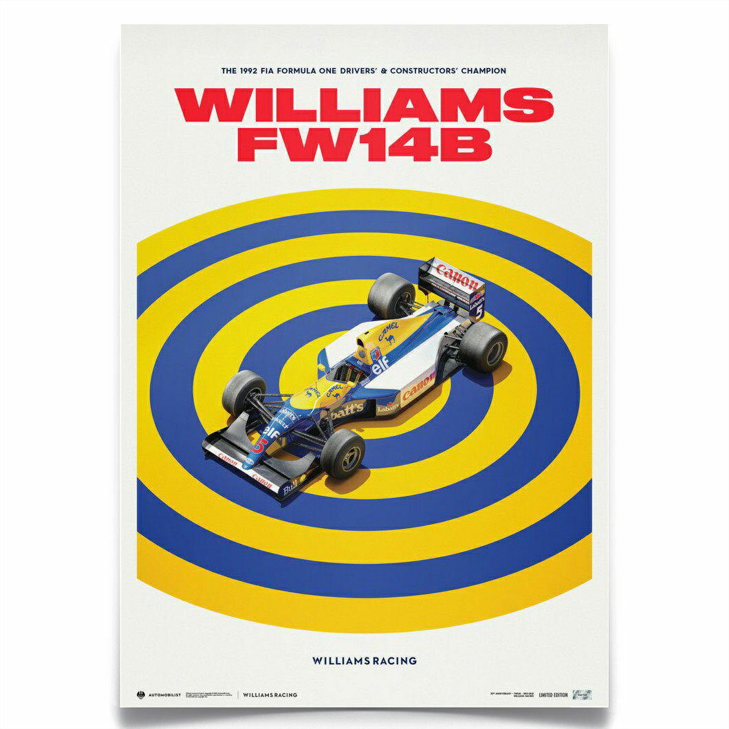 ポスター オートモビリスト ウィリアムズ FW14B 1992 リミテッドエディション ポスター モータースポーツ 雑貨 Automobilist