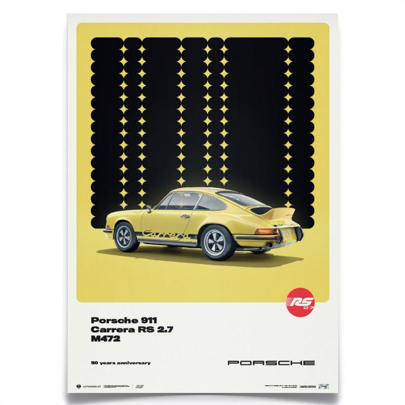 ポスター オートモビリスト PORSCHE 911 CARRERA RS 2.7 YELLOW 50TH リミテッド エディション ポスター モータースポーツ 雑貨 Automobilist