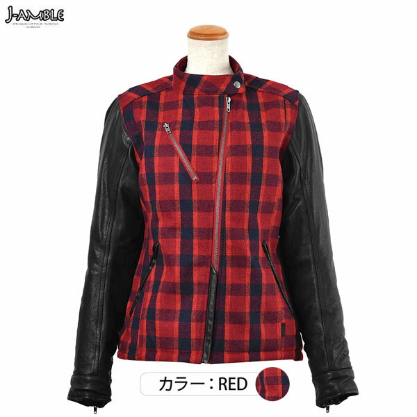 J-AMBLE ROJ-978 メルトンレザースリーブジャケット Rosso StyleLab(レディース) RED