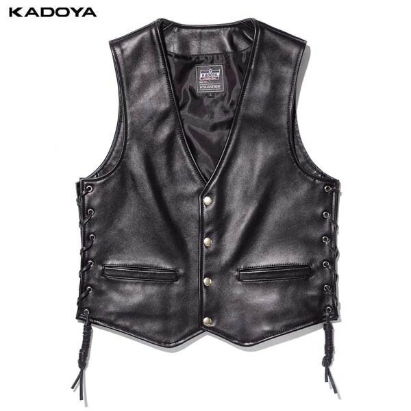 カドヤ(KADOYA) K'S LEATHER（ケーズレザー）バイク用 レザーベスト BUTTON DOWN VEST ブラック 0522-0