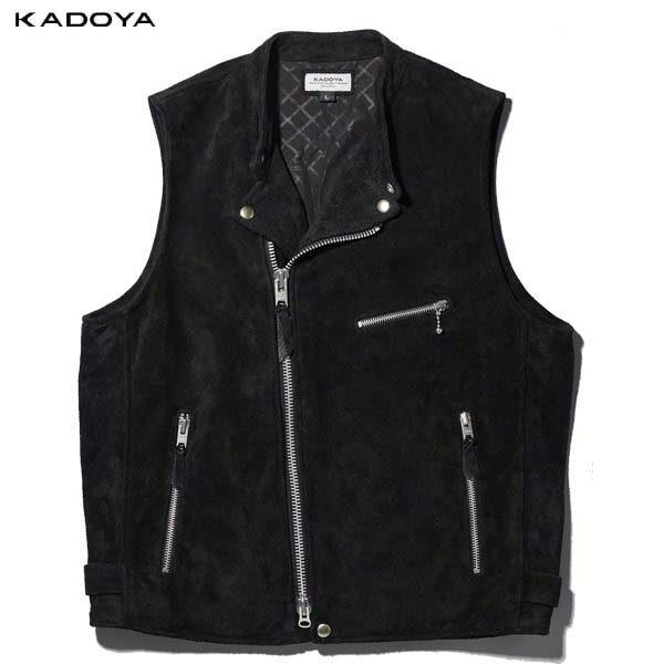 カドヤ(KADOYA) K'S LEATHER (ケーズレザー) バイク用 レザーベスト LEATHER RIDERS VEST スウェード/ブラック 0525 3L