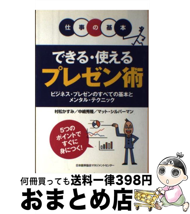 著者：中嶋 秀隆, 村松 かすみ, マット・シルバーマン出版社：日本能率協会マネジメントセンターサイズ：単行本ISBN-10：4820716654ISBN-13：9784820716655■こちらの商品もオススメです ● 企画能力 発想から企画書・プレゼンテーションまでの58項 / 北岡 俊明 / こう書房 [単行本] ● 整理する技術が面白いほど身につく本 身の回りから頭の中まですっきり！ / 壷阪 龍哉 / KADOKAWA(中経出版) [単行本] ● ちゃんと伝わる！「説明」のコツ 企画書、プレゼン、商談に役立つ / 幸運社 / PHP研究所 [文庫] ● これだけは知っておきたい「プレゼンテーション」の基本と常識 会社では教えてくれないノウハウ！ / 若林 郁代 / フォレスト出版 [単行本] ● 世界一わかりやすいプレゼンの授業 五十嵐先生が教える / 五十嵐 健 / 中経出版 [単行本（ソフトカバー）] ● 魔法のように良く分かる「伝わるプレゼン」の教科書 / 長谷川 豊 / サイゾー [単行本] ● 図解でできる企画とプレゼンの方法 理解→企画→伝達のためのノウハウ＆トレーニング / 知的生産の技術研究会 / 日本実業出版社 [単行本] ● 絶対ウケる！プレゼンの技術 いいねえ、それで行こう！ / 坂戸 健司 / すばる舎 [単行本] ● 絶対！伝わる図解 面白いほど通るプレゼン作成術 / 池田千恵 / 朝日新聞出版 [単行本] ■通常24時間以内に出荷可能です。※繁忙期やセール等、ご注文数が多い日につきましては　発送まで72時間かかる場合があります。あらかじめご了承ください。■宅配便(送料398円)にて出荷致します。合計3980円以上は送料無料。■ただいま、オリジナルカレンダーをプレゼントしております。■送料無料の「もったいない本舗本店」もご利用ください。メール便送料無料です。■お急ぎの方は「もったいない本舗　お急ぎ便店」をご利用ください。最短翌日配送、手数料298円から■中古品ではございますが、良好なコンディションです。決済はクレジットカード等、各種決済方法がご利用可能です。■万が一品質に不備が有った場合は、返金対応。■クリーニング済み。■商品画像に「帯」が付いているものがありますが、中古品のため、実際の商品には付いていない場合がございます。■商品状態の表記につきまして・非常に良い：　　使用されてはいますが、　　非常にきれいな状態です。　　書き込みや線引きはありません。・良い：　　比較的綺麗な状態の商品です。　　ページやカバーに欠品はありません。　　文章を読むのに支障はありません。・可：　　文章が問題なく読める状態の商品です。　　マーカーやペンで書込があることがあります。　　商品の痛みがある場合があります。