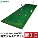 【Smaly公式】超BIG パターマット 3m パター練習 アプローチ練習 ロング 特大 大型 2WAY ゴルフマット パッティング パット 練習器具 ライン カップ ゴルフ 練習 本格 室内 グリーン 300×100cm 人工芝 屋外 大きい