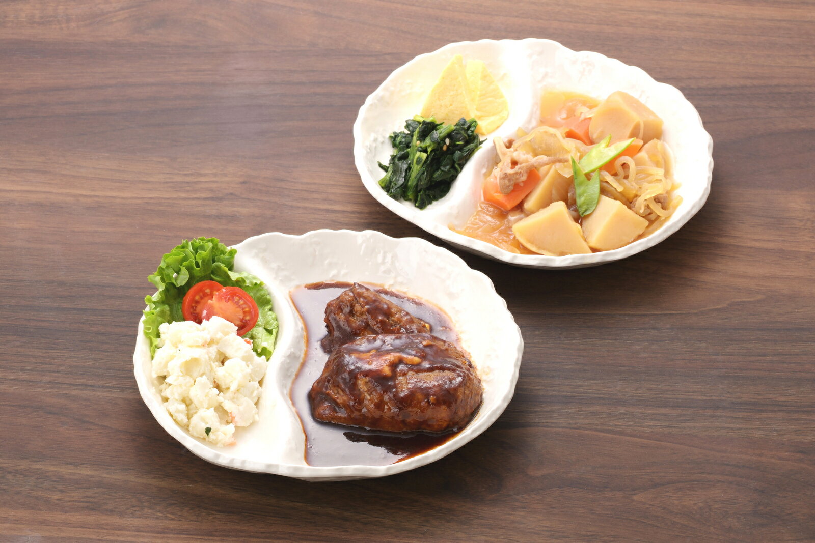 便利な２点盛り皿 毎日いろんなシーンで ちょっと便利な惣菜 ランチ皿 2個組 食器 器 盛り皿 オードブル皿 ランチプレート 仕切りプレート 仕切り皿 盛鉢 取り皿 取皿 おしゃれ 惣菜 電子レンジ対応 万古焼 中華 お菓子 サラダ 煮魚 洋風 和風 陶器 ハンバーグ 漬物