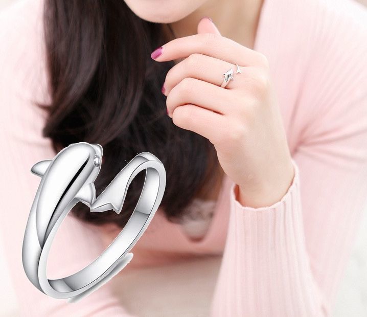 送料無料 指輪 リング オープンリング レディース アクセサリー ジュエリー イルカ 海豚 シルバー 銀色 サイズ調整可 シンプル おしゃれ かわいい 上品 清...