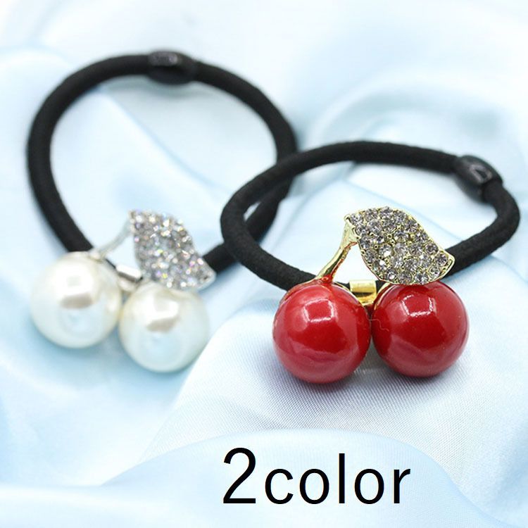 送料無料 ヘアゴム ヘアアクセサリー サクランボ チェリー レディース アクセサリー かわいい おしゃれ 女子力アップ ワンポイント 上品 ラインストーン キラ...