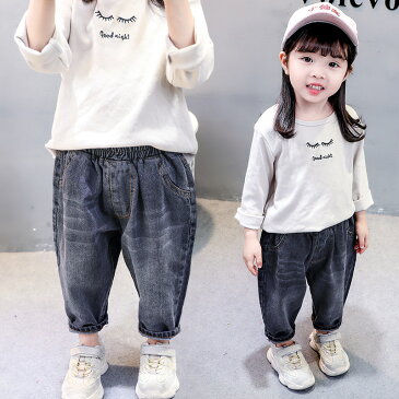 送料無料 ジーパン ジーンズ ボトムス ロングパンツ 長ズボン デニム キッズ ベビー 女の子 男の子 ウエストゴム かっこいい かわいい 着回し お出かけ