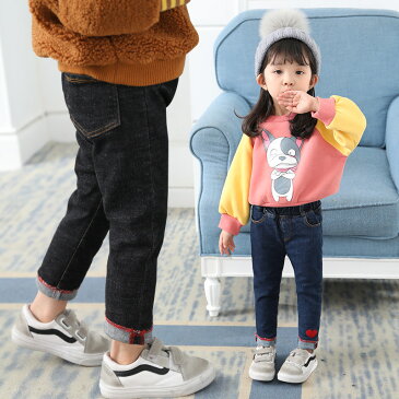 送料無料 ロングパンツ デニムパンツ 長ズボン 子供服 ジーンズ ジーパン ウエストゴム ハート 刺繍 ポケット付き ボトムス キッズ ベビー 女の子 女児 こども服 Gパン デニム カジュアル 普段着 お出掛け着 通園 通学 80 90 100 110