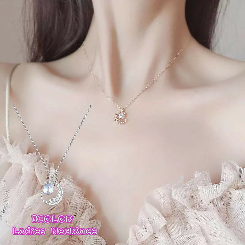 送料無料 ネックレス チェーンネックレス 首飾り アクセサリー レディース 女性 ムーン 三日月モチーフ 星 ラインストーン キラキラ 可愛い キュート お出掛...
