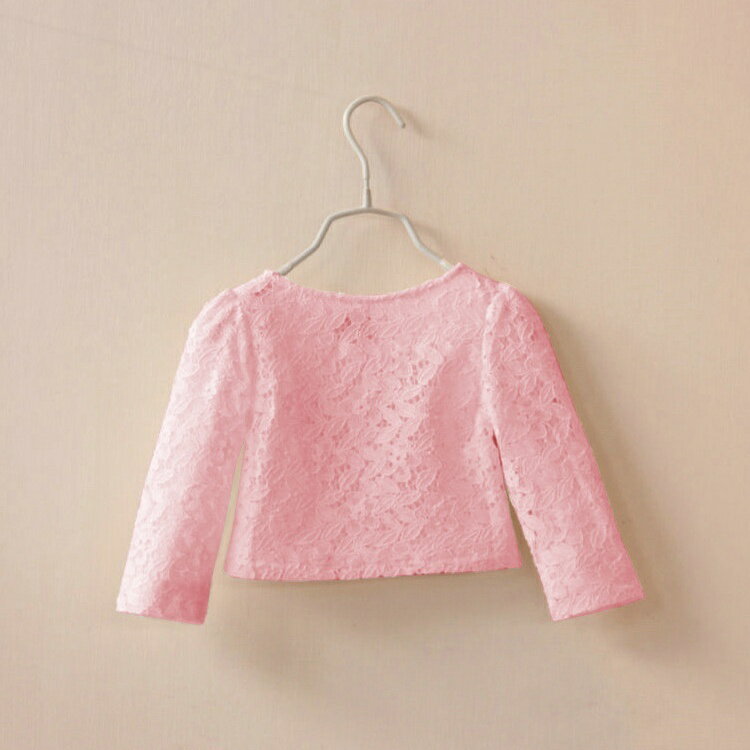 送料無料 ボレロ 羽織り ジャケット キッズ ベビー 子供用 女の子 総レース 長袖 前ボタン トップス アウター 上着 花柄 フラワー お洒落 可愛い お出かけ 外出 普段使い フォーマル 卒業式 入学式 卒園式 入園式 女児 子供服 ソリッドカラー ホワイト ピンク オレンジ 3