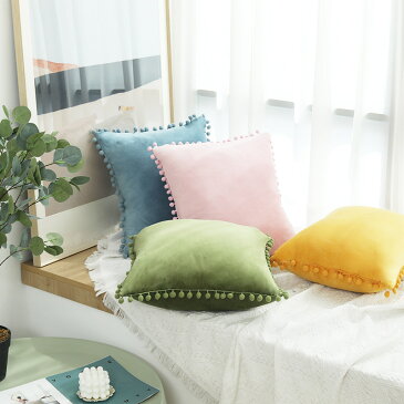 送料無料 クッションカバー カバーのみ 単品 正方形 長方形 50cm 65cm インテリア雑貨 四角 スクエア ポンポン スウェード調 枕カバー ピローケース 座布団カバー 単色 模様替え イメージチェンジ リビング ソファ 寝室 起毛 ふわふわ かわ