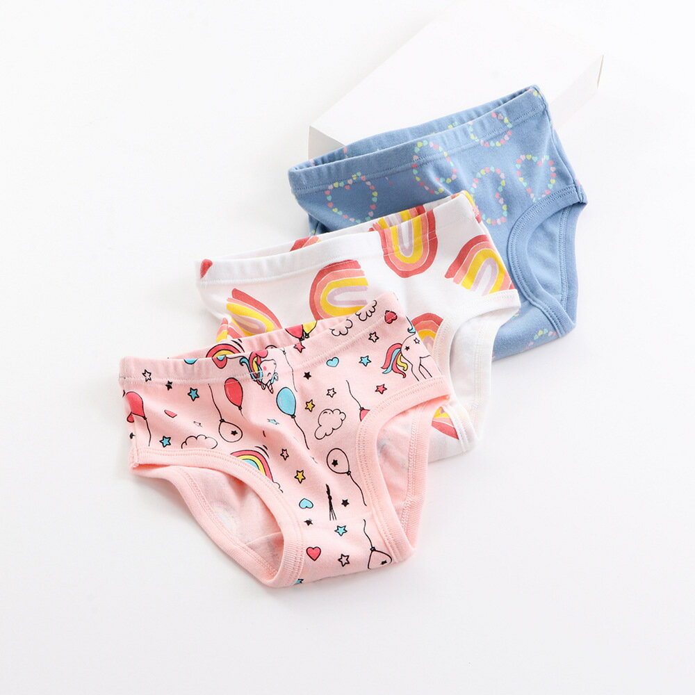 送料無料 スタンダードショーツ 3枚セット キッズ 子ども ジュニア 女の子 下着 パンツ インナー 肌着 パンティ フルバック 可愛い プリント 総柄 ユニコーン 虹 にじ レインボー カラフル ポップ キュート ハート 風船 バルーン かわいい おしゃれ ガールズ 女児 小学生 園 2