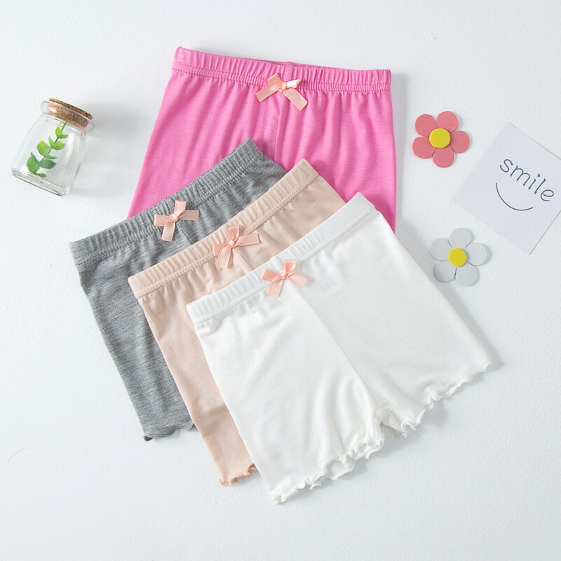 送料無料 オーバーパンツ 子供 キッズ 女の子 インナーパンツ ペチコート 見せパン ペチパンツ 3分丈 幼稚園 スパッツ 薄手 無地 リボン かわいい ホワイト グレー ピンク ブラック 2