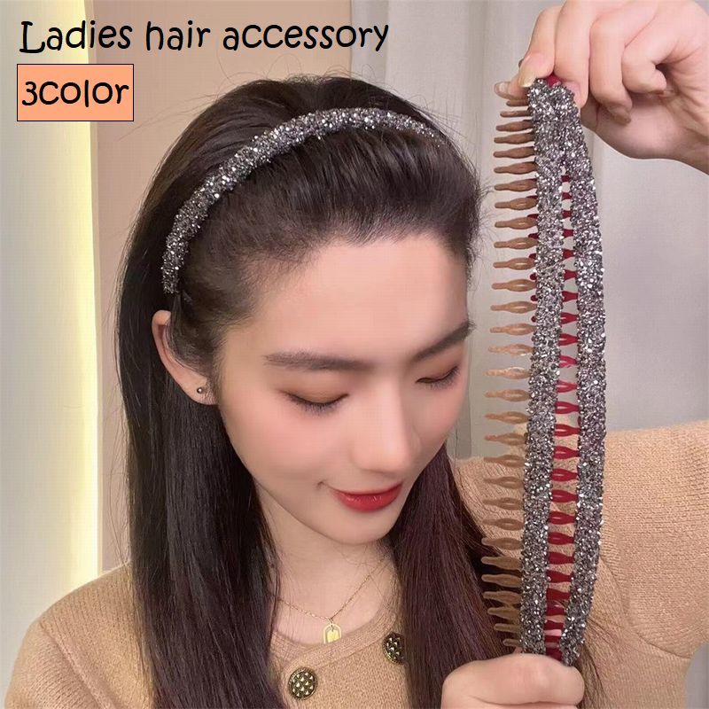 送料無料 カチューシャ コーム付き レディース 女性 婦人 ヘアアクセサリー 髪留め 髪飾り まとめ髪 ヘアアレンジ 前髪 ウェーブ ラインストーン ベロア か...