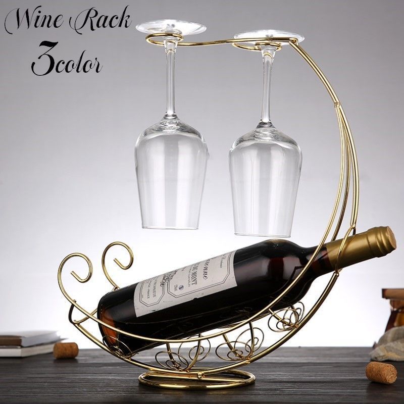 送料無料 ワインラック ワインスタンド ボトルホルダー 1本用 シャンパン ワイングラスホルダー付き インテリア ディスプレイ 見せる収納